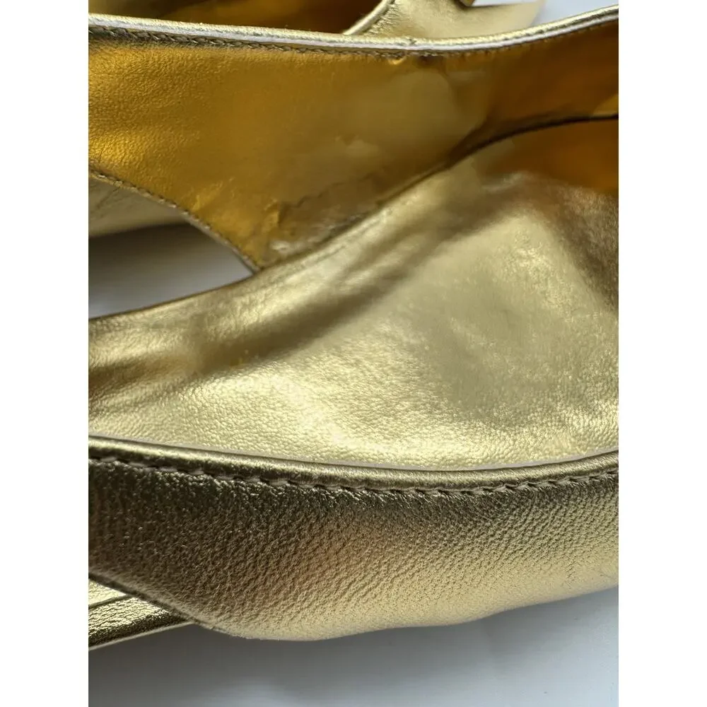 Ann Taylor Gold Leather Square Toe Slingback Shoes Women’s Size 6